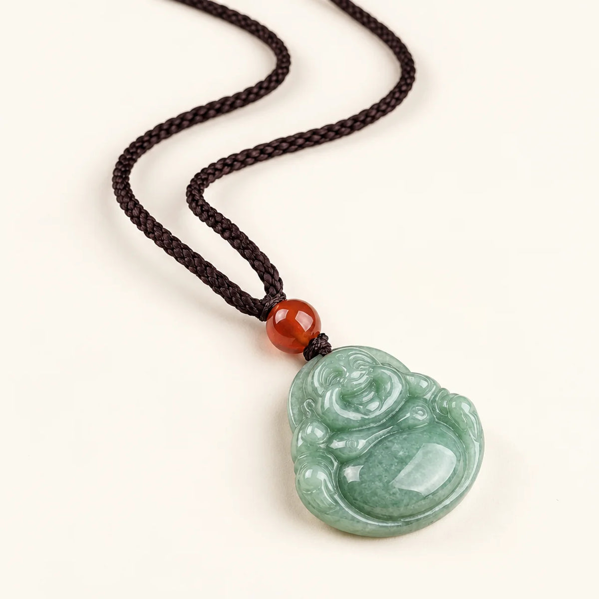 Natural Cyan Jade Laughing Buddha Pendant Necklace