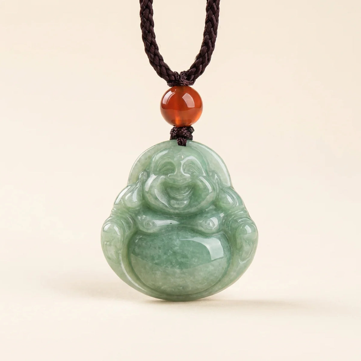 Natural Cyan Jade Laughing Buddha Pendant Necklace