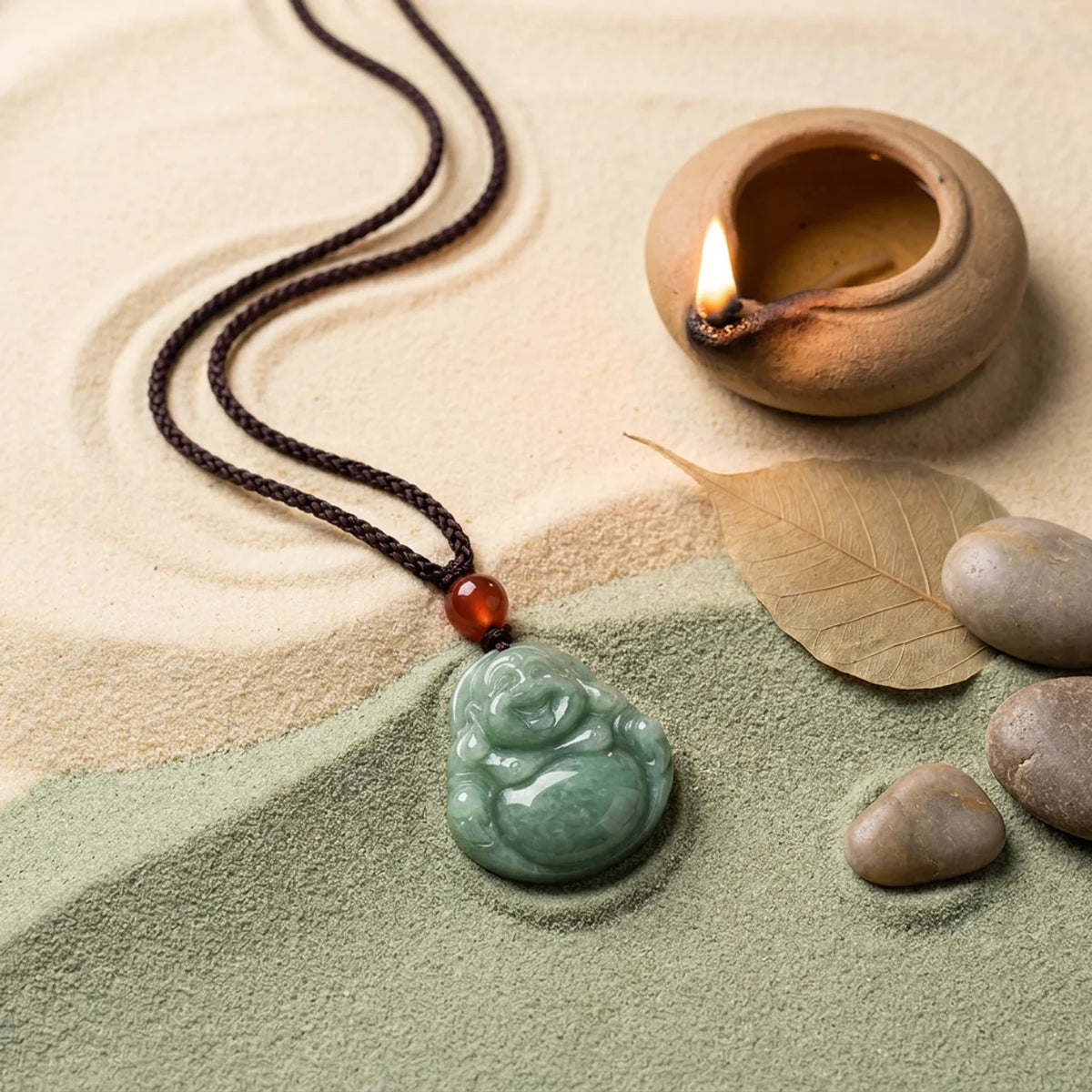 Natural Cyan Jade Laughing Buddha Pendant Necklace
