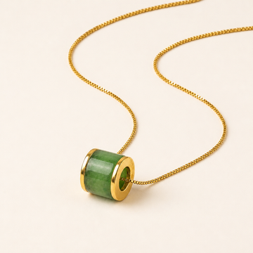 Natural Cyan Jade Round Luck Pendant Necklace