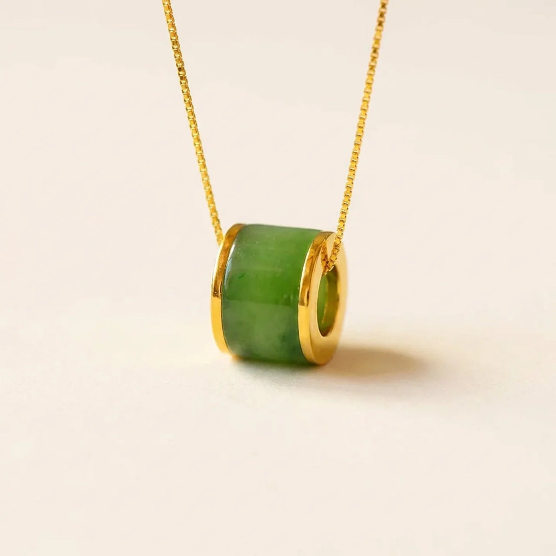 Natural Cyan Jade Round Luck Pendant Necklace