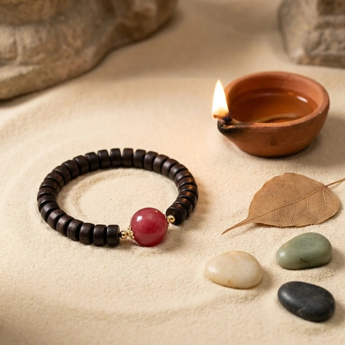 Natural Ebony Strawberry Quartz Bracelet