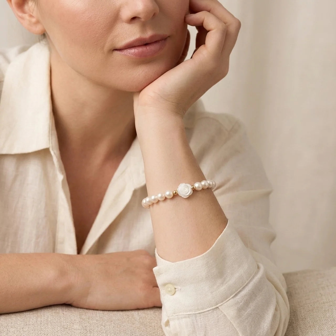  Natural Flower Pearl Beaded Bracelet