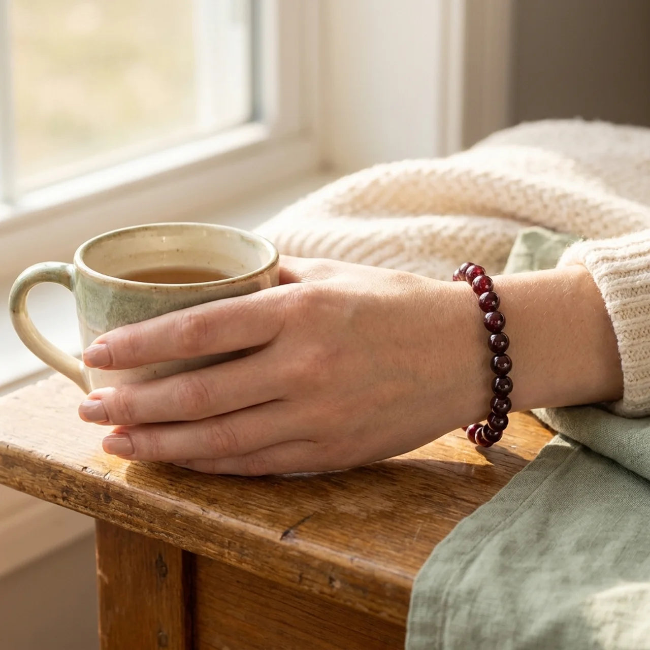 Natural Garnet Beaded Bracelet