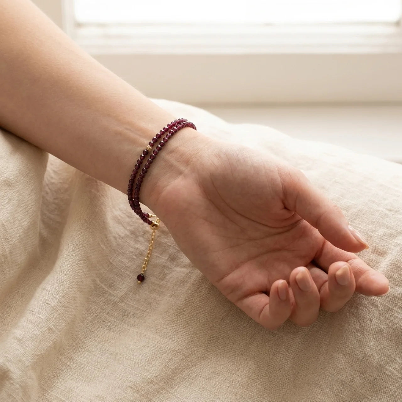 Natural Garnet Faceted Bead Bracelet Necklace