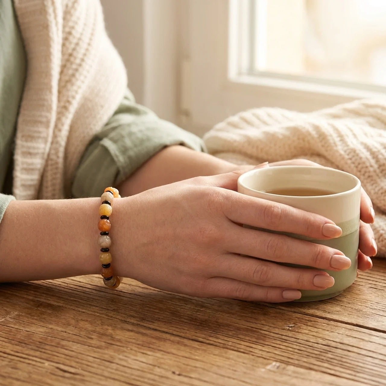 Natural Golden Silk Jade Lotus Bracelet