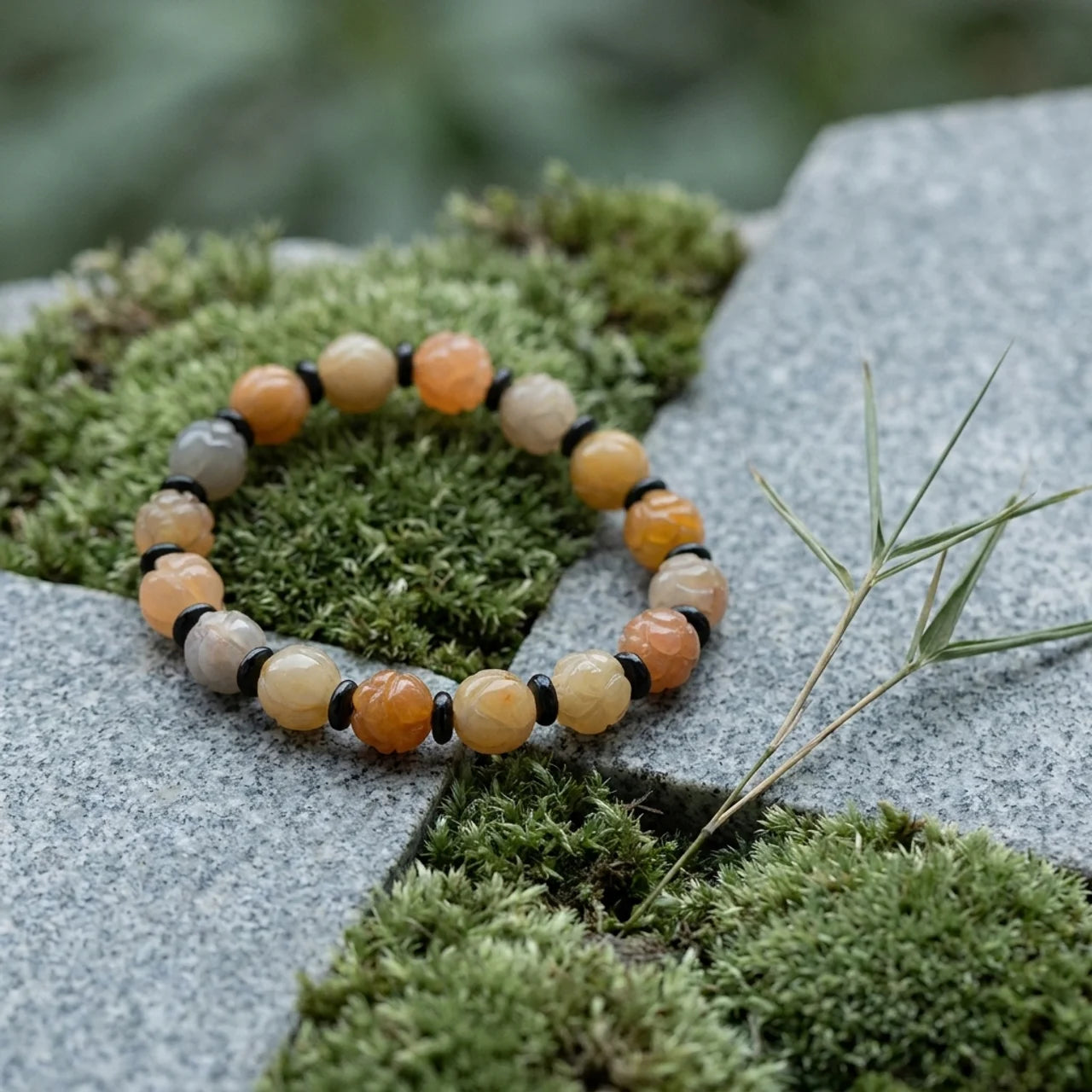Natural Golden Silk Jade Lotus Bracelet