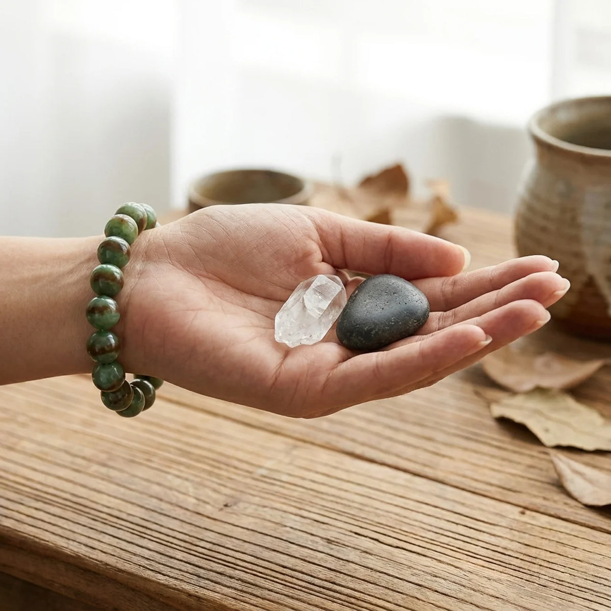 Natural Green Jade Beaded Bracelet