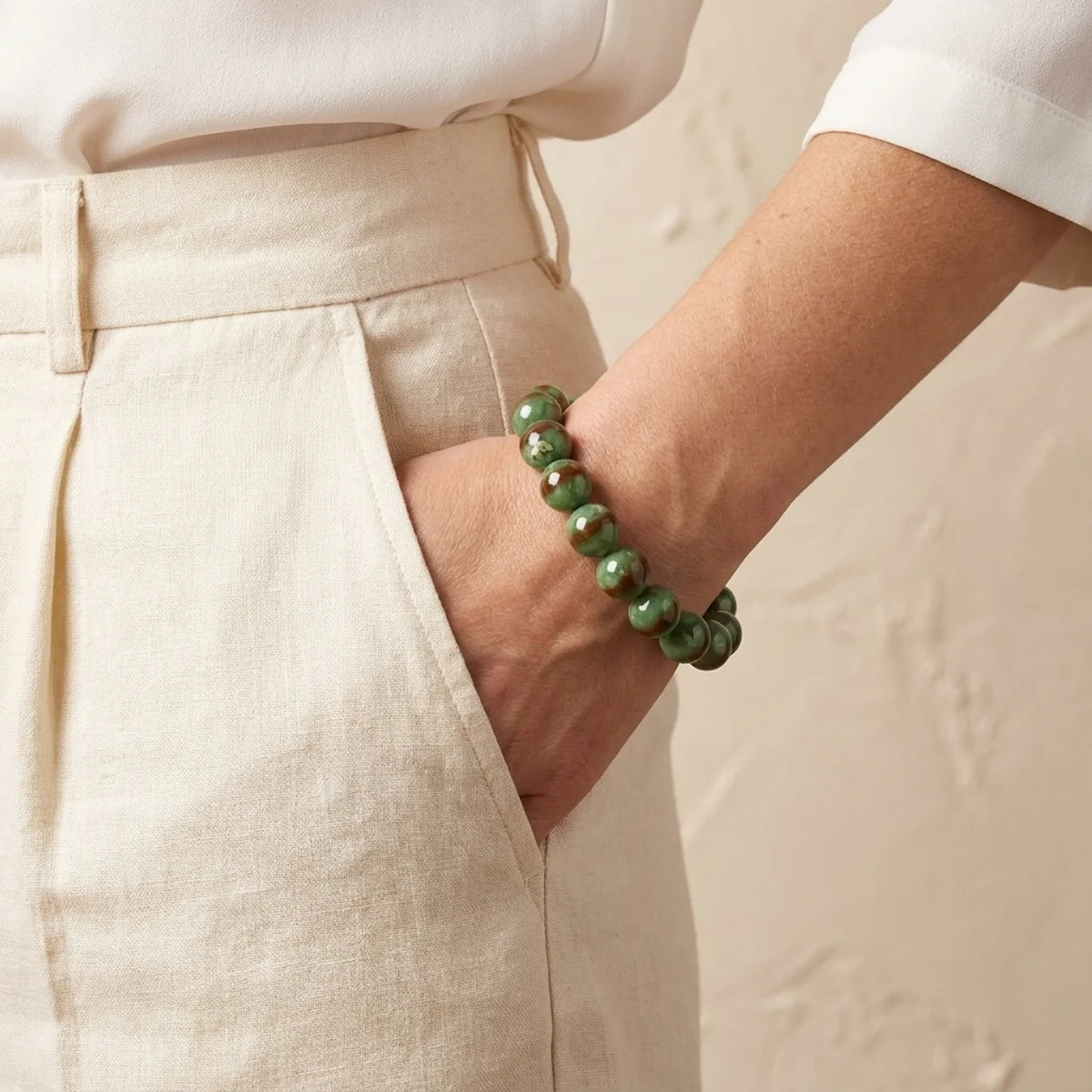 Natural Green Jade Beaded Bracelet