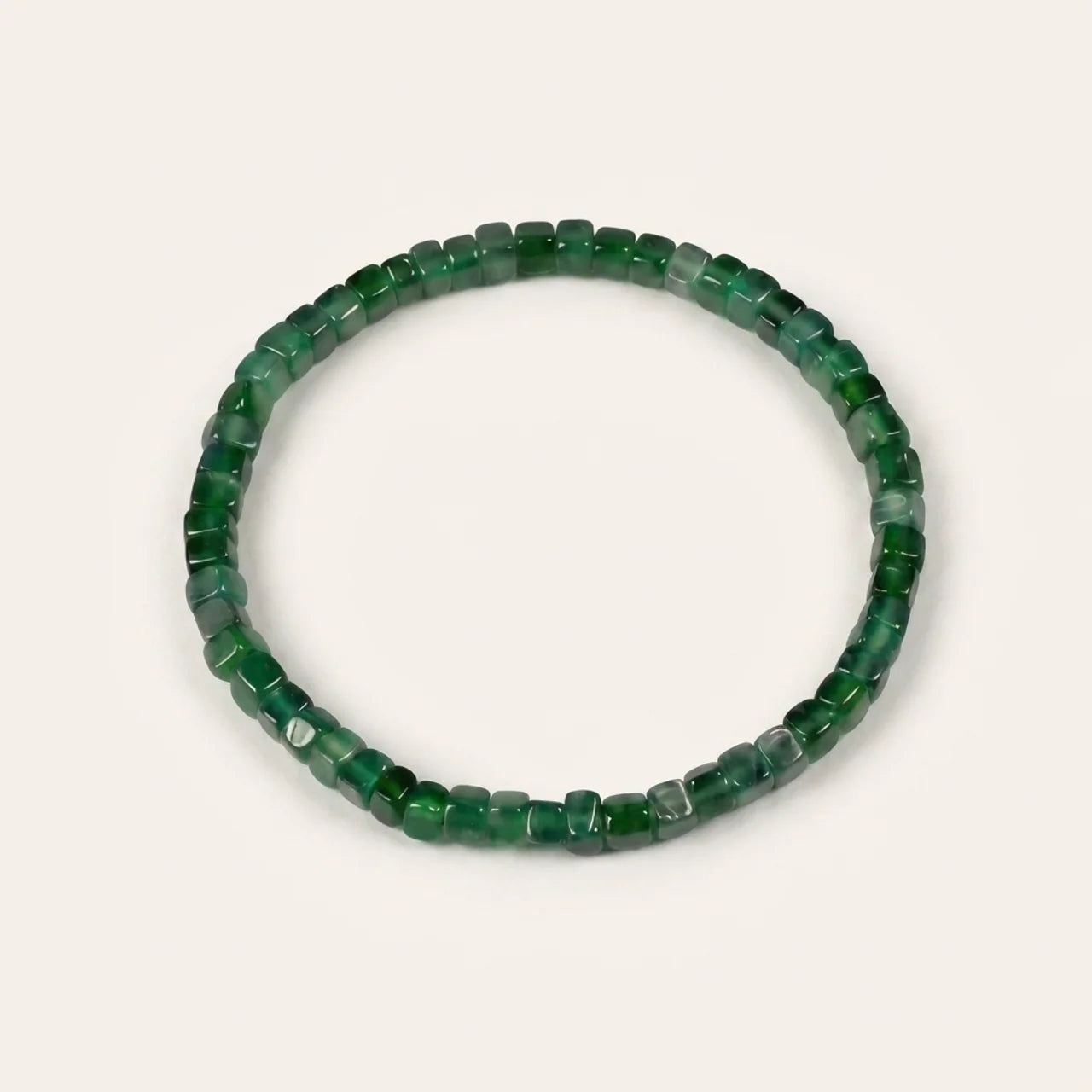 Natural Green Jade Block Bead Bracelet