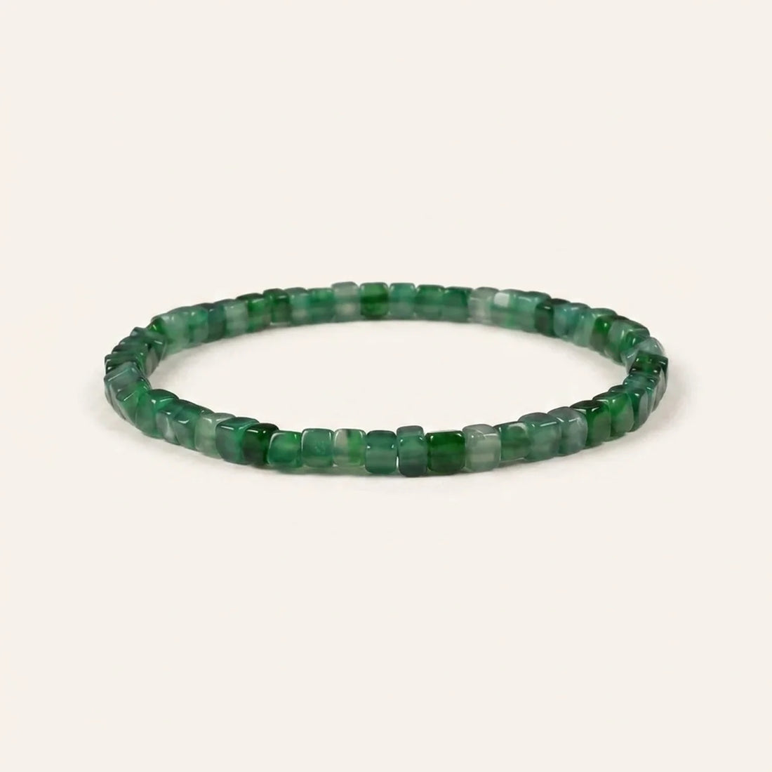 Natural Green Jade Block Bead Bracelet