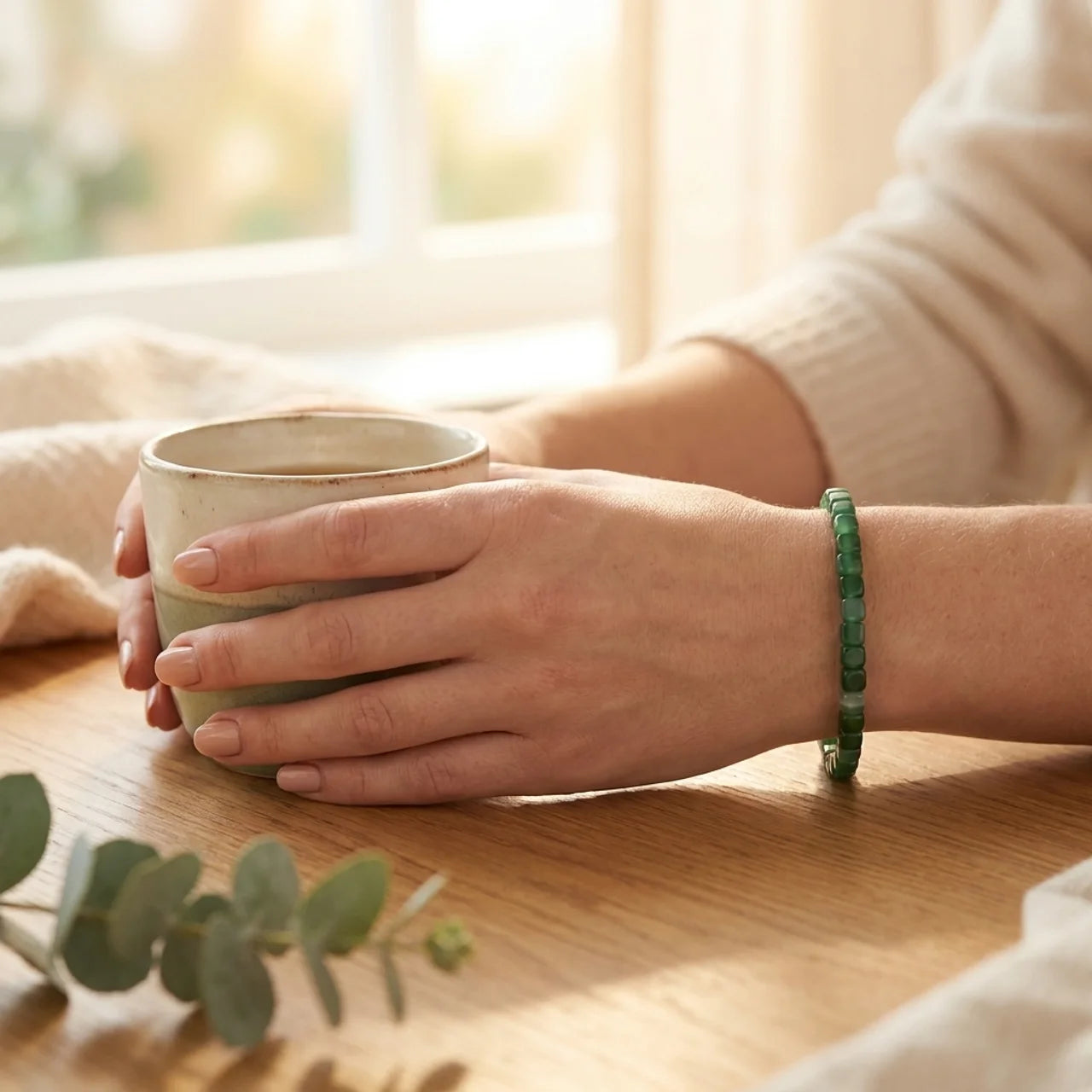 Natural Green Jade Block Bead Bracelet