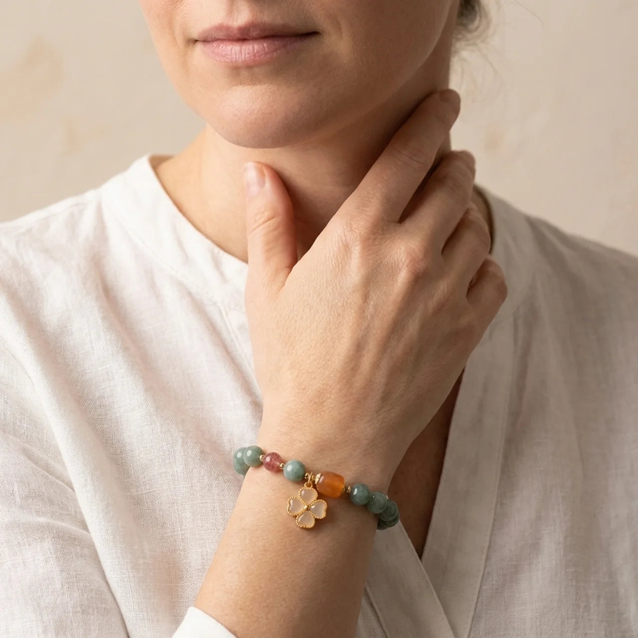 Natural Green Jade Clover Bracelet
