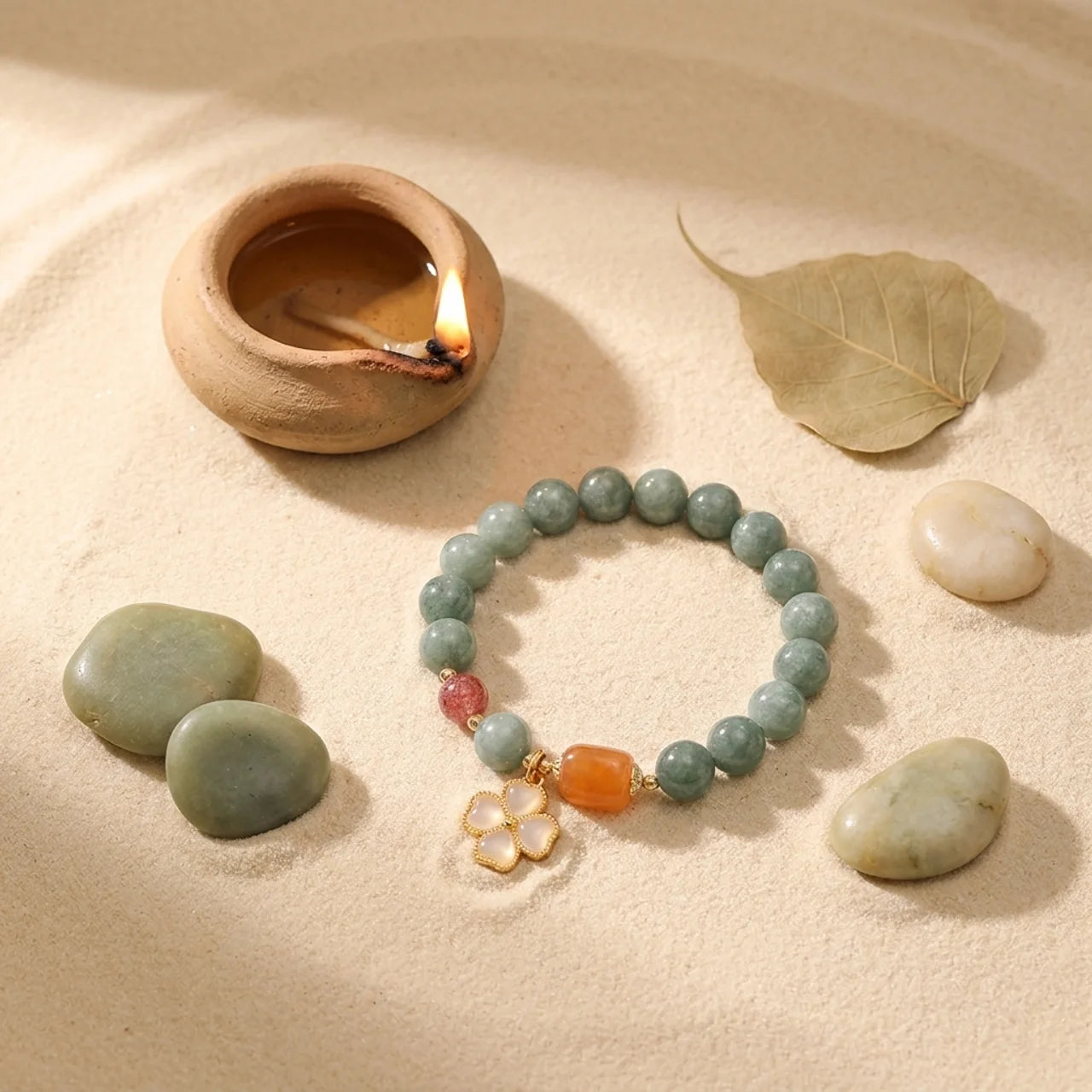 Natural Green Jade Clover Bracelet
