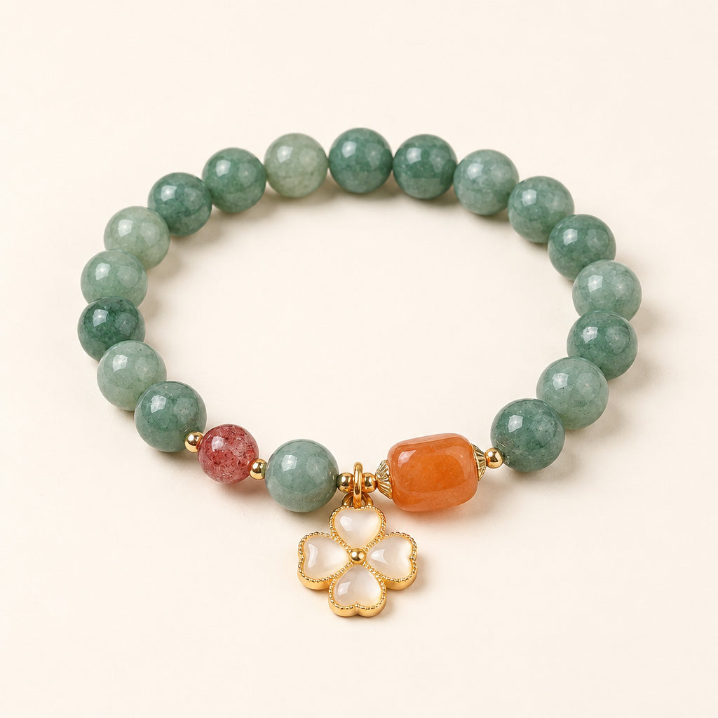 Bracelet Trèfle en Jade Vert Naturel