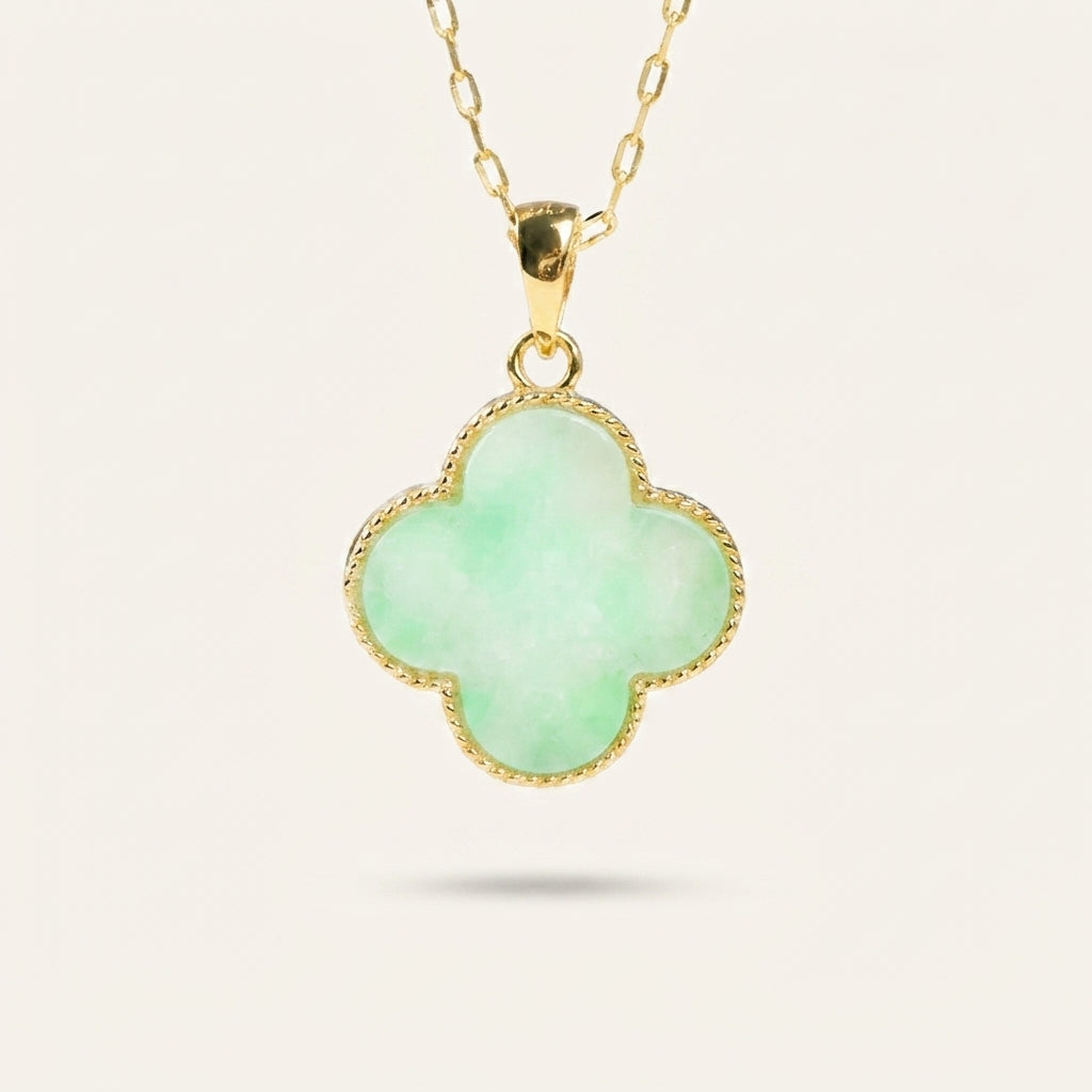 Natural Green Jade Clover Pendant Necklace