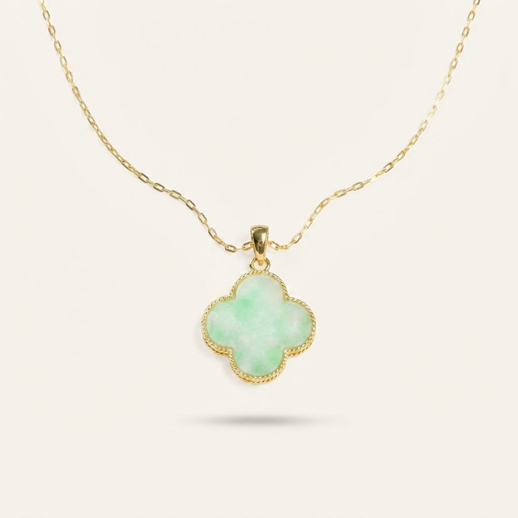 Natural Green Jade Clover Pendant Necklace