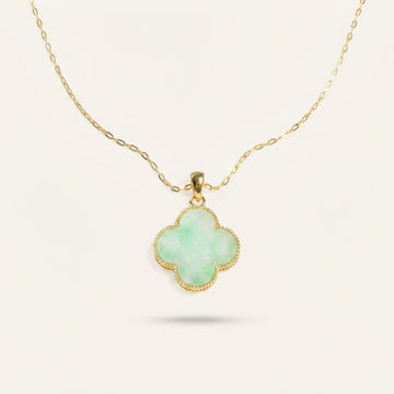 Natural Green Jade Clover Pendant Necklace