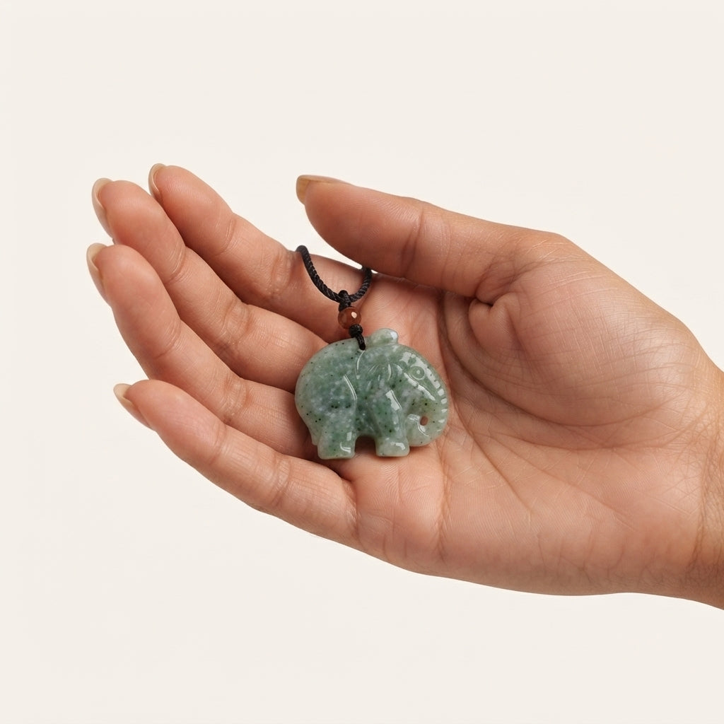 Natural Green Jade Elephant Pendant Necklace