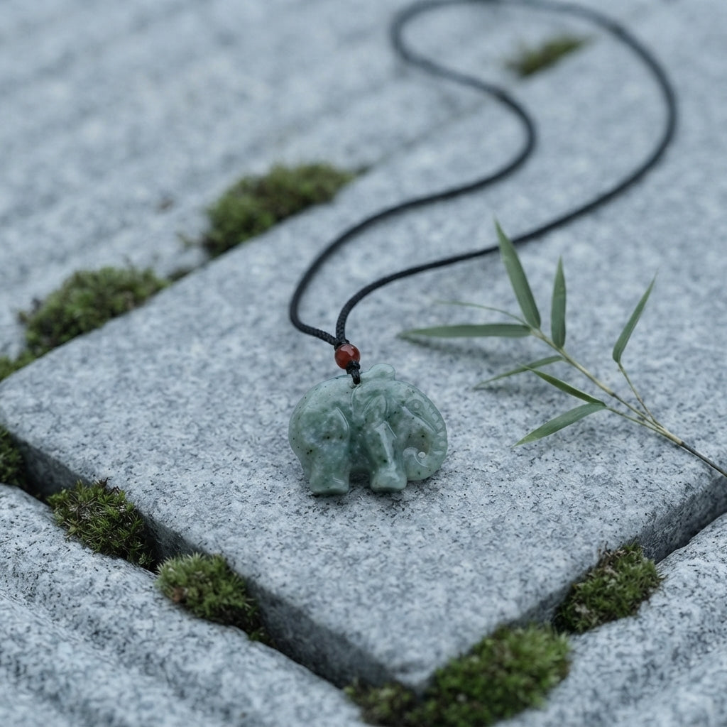 Natural Green Jade Elephant Pendant Necklace