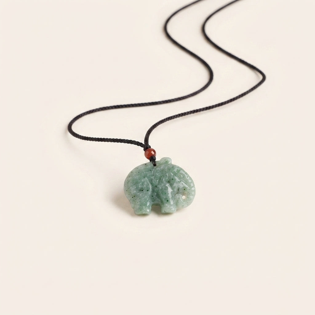 Natural Green Jade Elephant Pendant Necklace