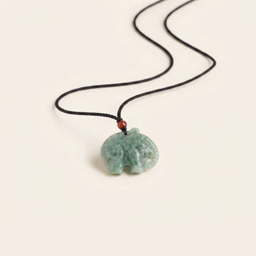 Natural Green Jade Elephant Pendant Necklace