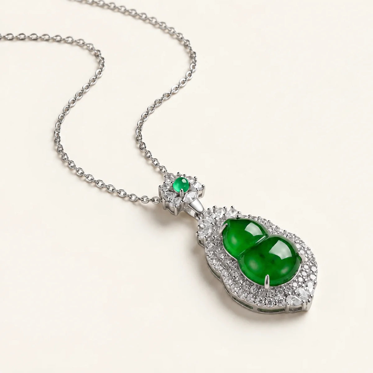 Natural Green Jade Gourd Pendant Necklace