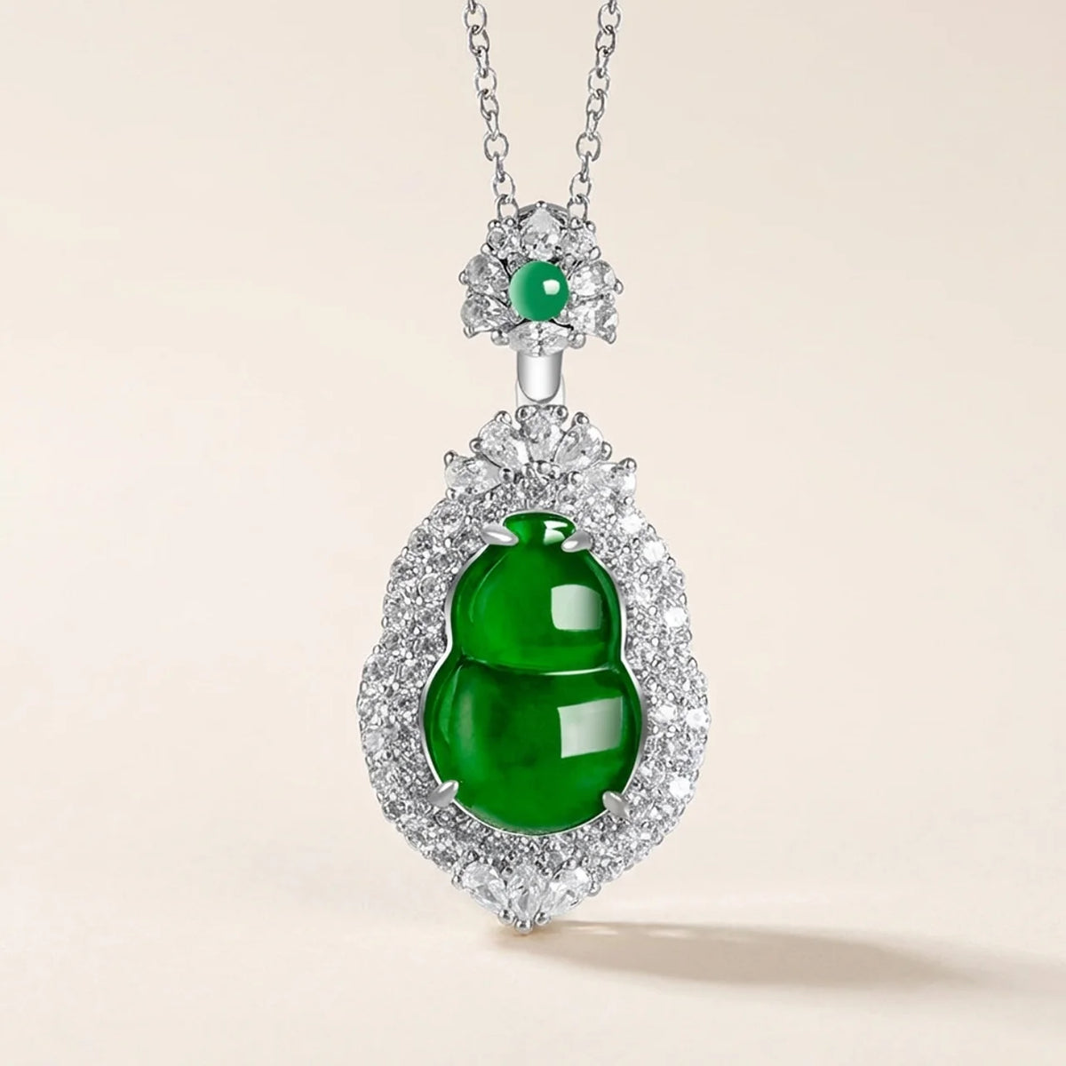 Natural Green Jade Gourd Pendant Necklace