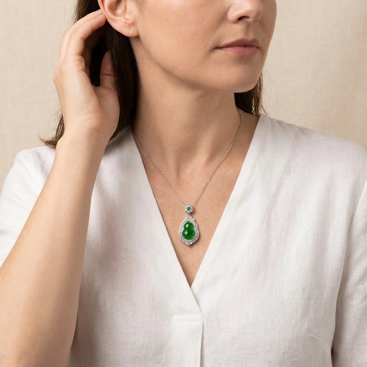 Natural Green Jade Gourd Pendant Necklace