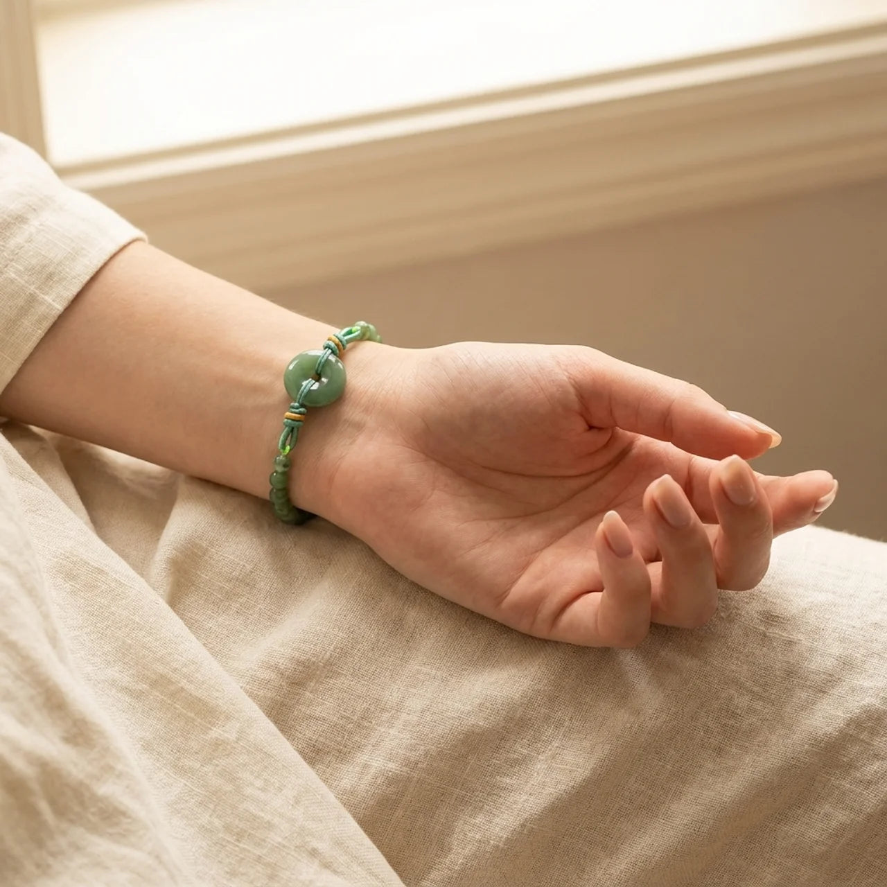 Natural Green Jade Peace Buckle Bracelet