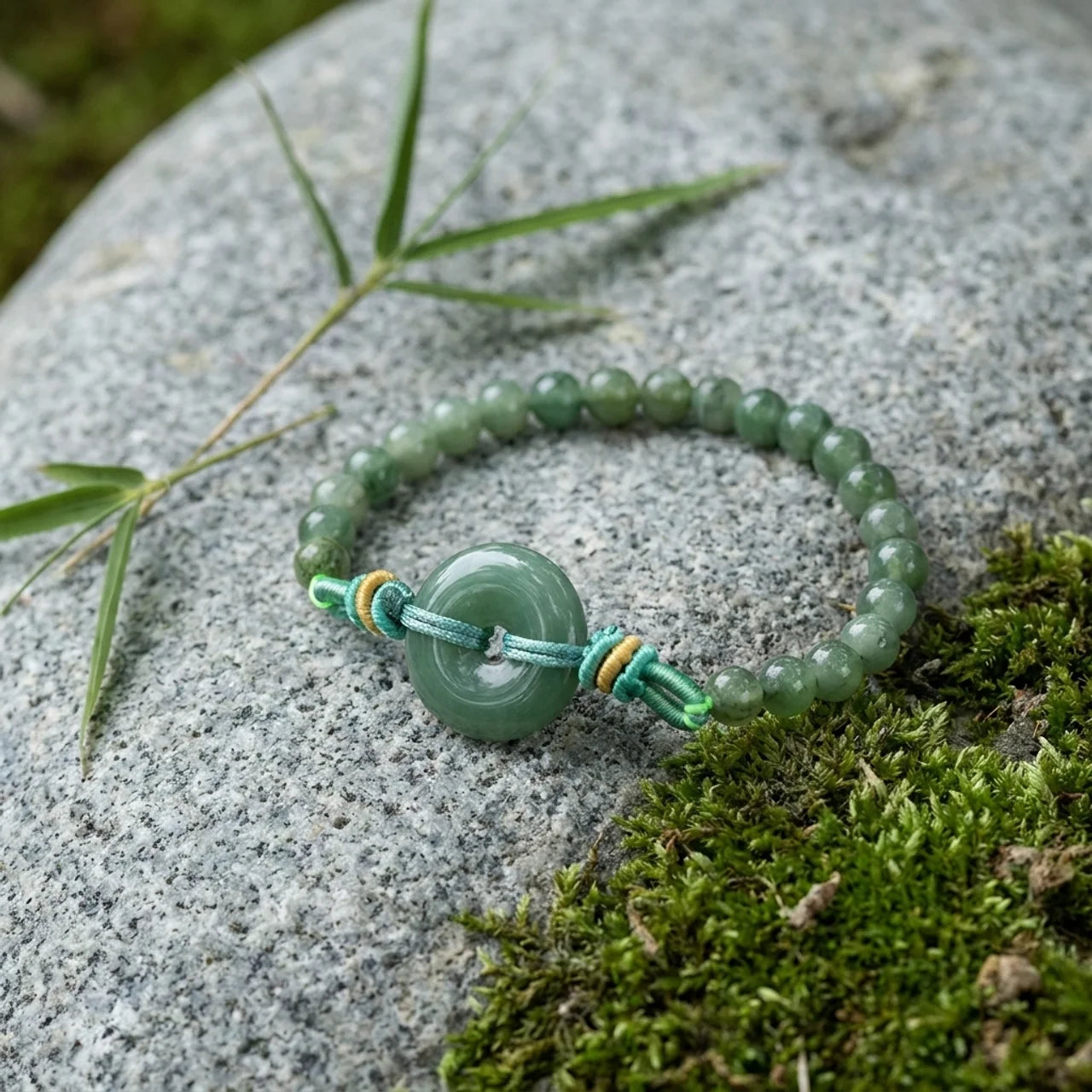 Natural Green Jade Peace Buckle Bracelet