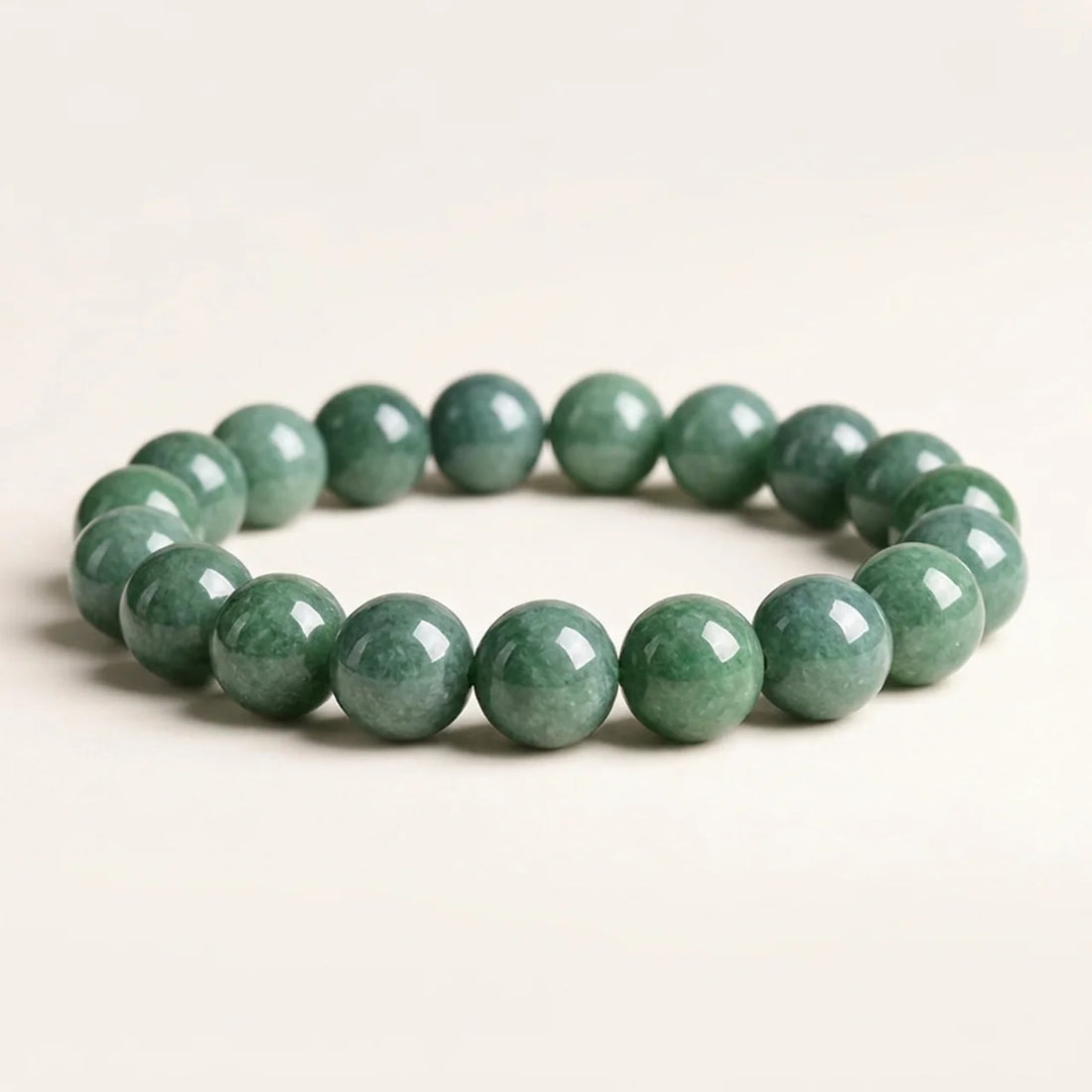 Natural Green Jade Round Bead Bracelet