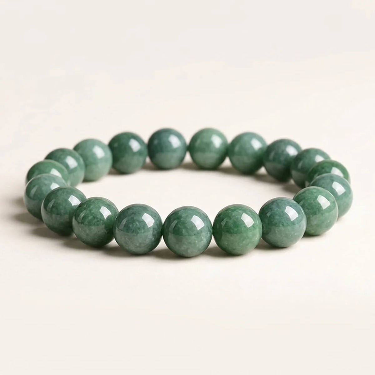 Natural Green Jade Round Bead Bracelet