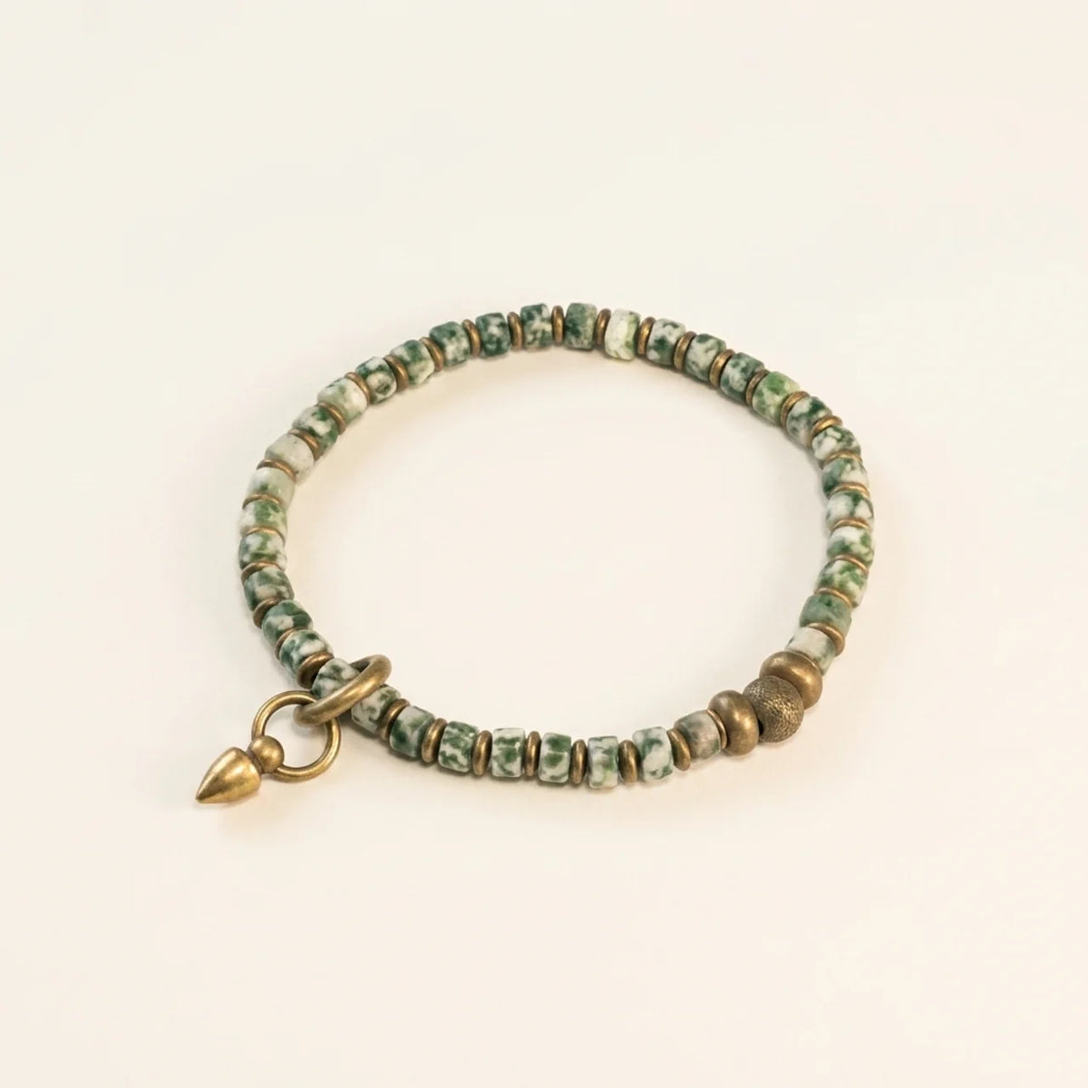 Natural Green Stone Charm Beaded Bracelet