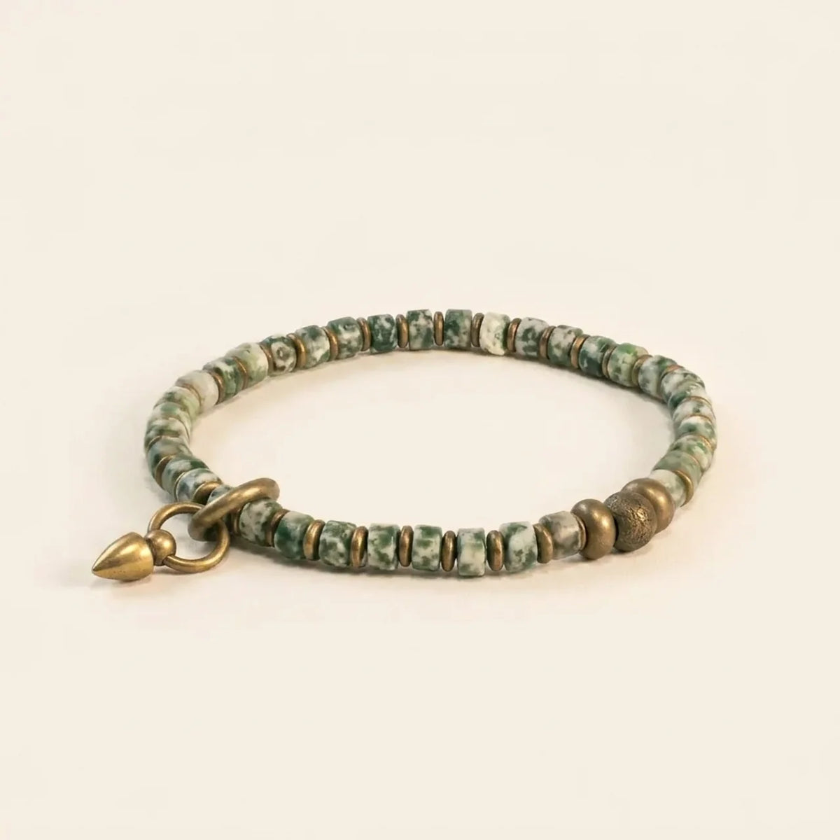 Natural Green Stone Charm Beaded Bracelet