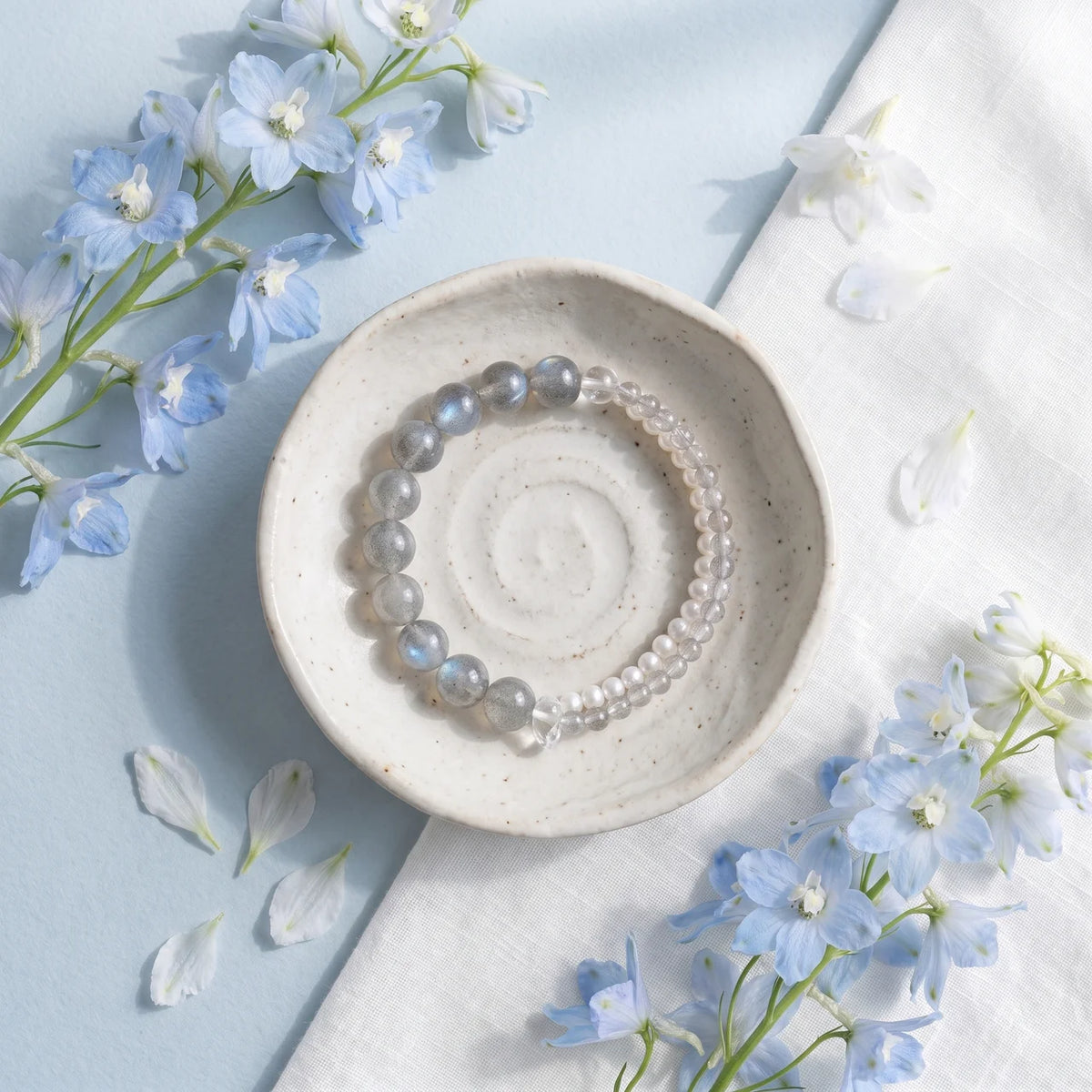 Natural Grey Moonstone Pearl Beaded Bracelet