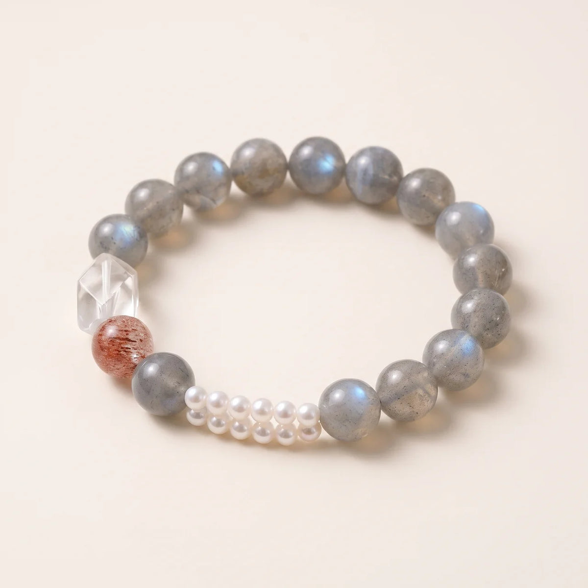 Natural Grey Moonstone Pearl Beaded Bracelet