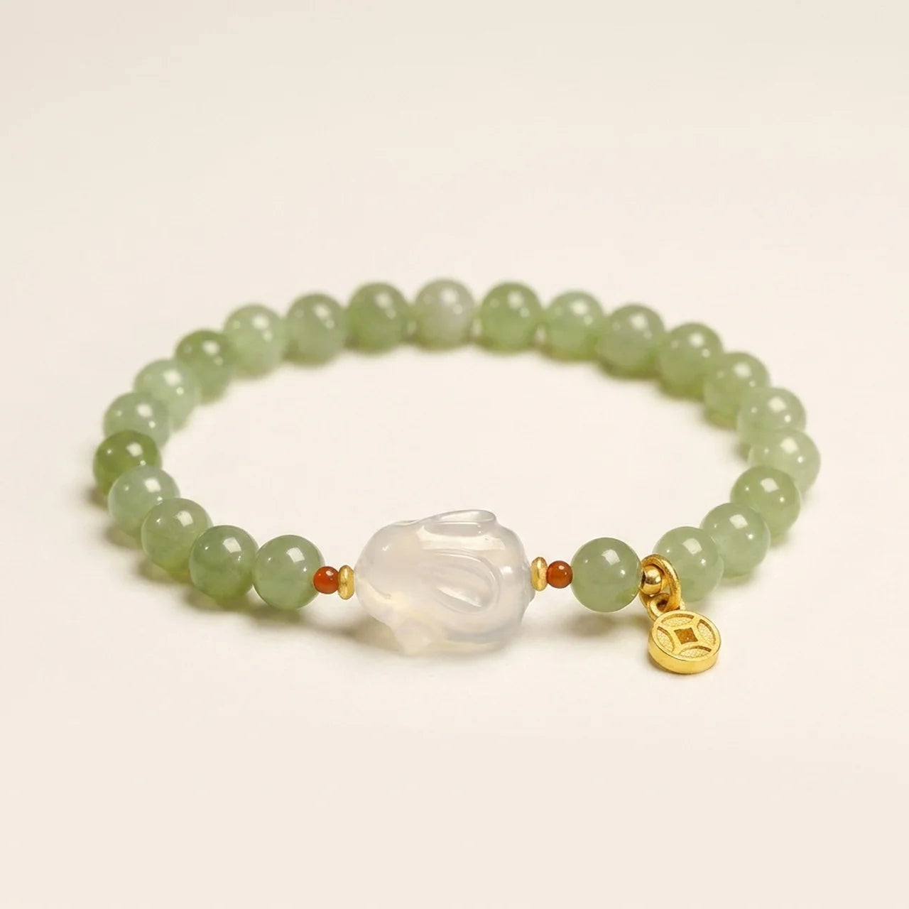 Natural Hetian Jade Agate Rabbit Coin Bracelet