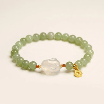 Natural Hetian Jade Agate Rabbit Coin Bracelet