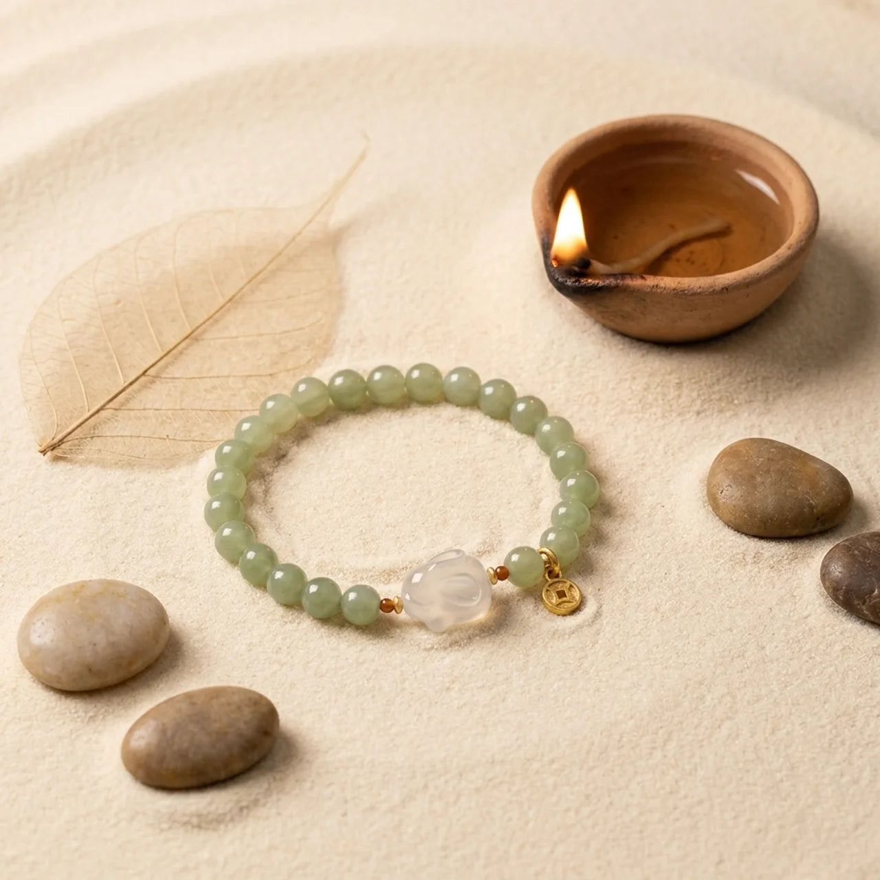 Natural Hetian Jade Agate Rabbit Coin Bracelet