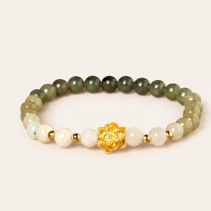 Natural Hetian Jade Gradient Lotus Bracelet