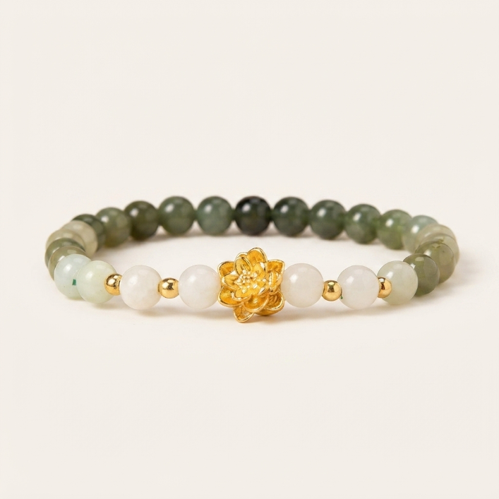 Natural Hetian Jade Gradient Lotus Bracelet
