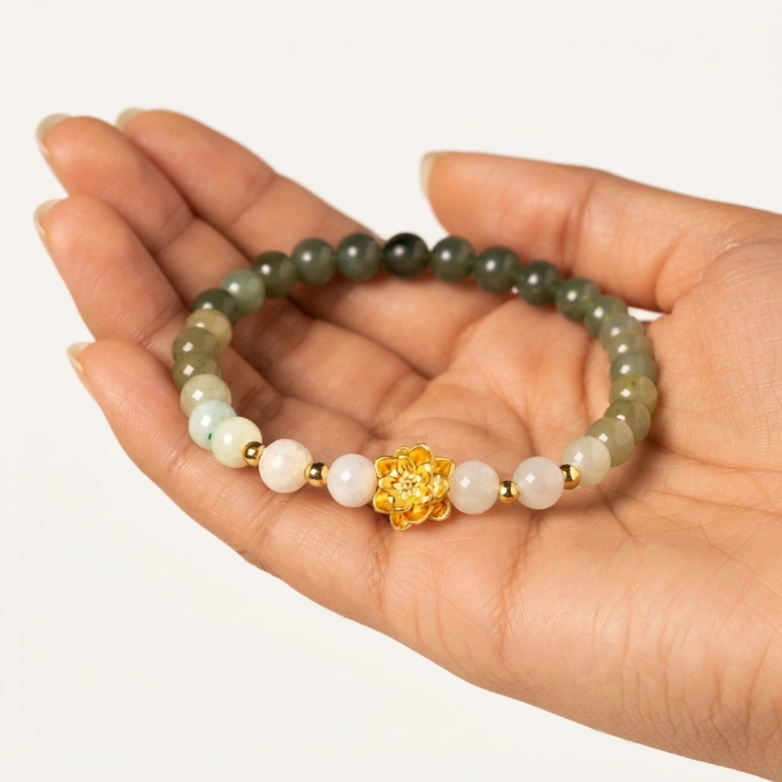 Natural Hetian Jade Gradient Lotus Bracelet