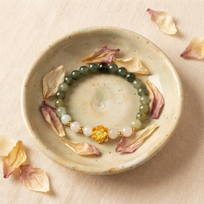 Natural Hetian Jade Gradient Lotus Bracelet