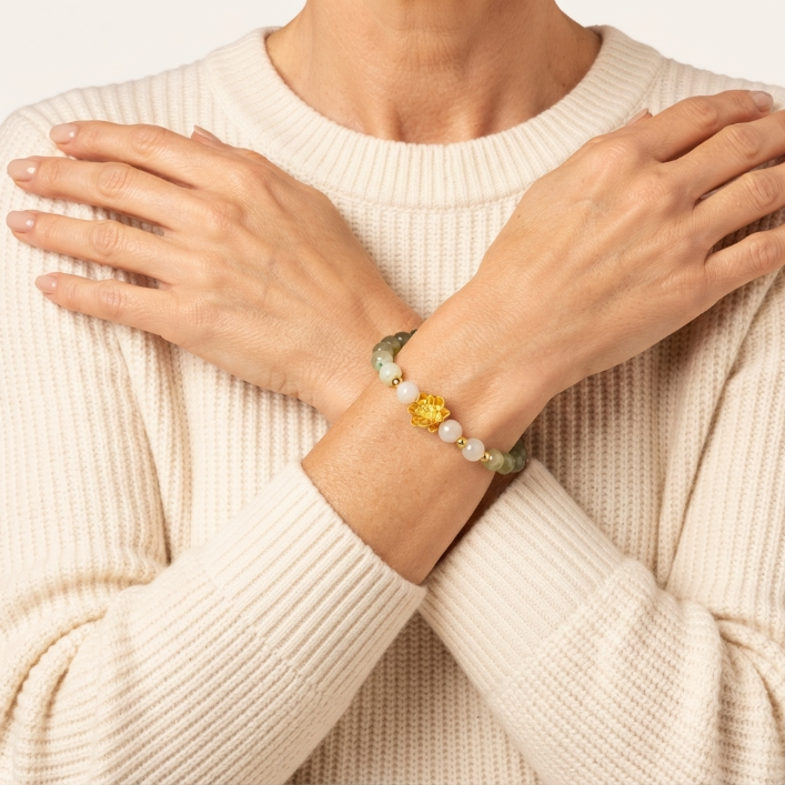 Natural Hetian Jade Gradient Lotus Bracelet