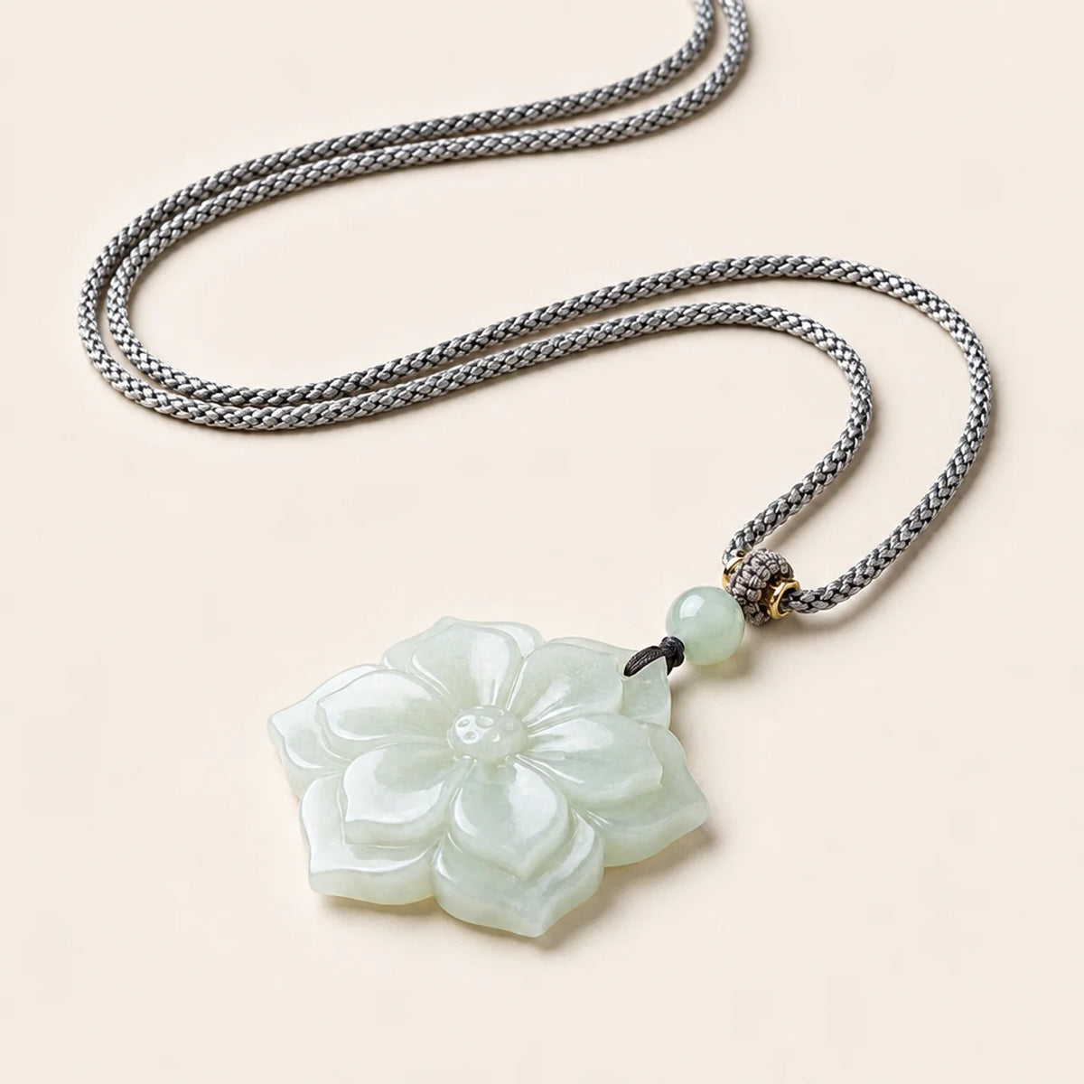 Natural Hetian Jade Lotus Pendant Necklace
