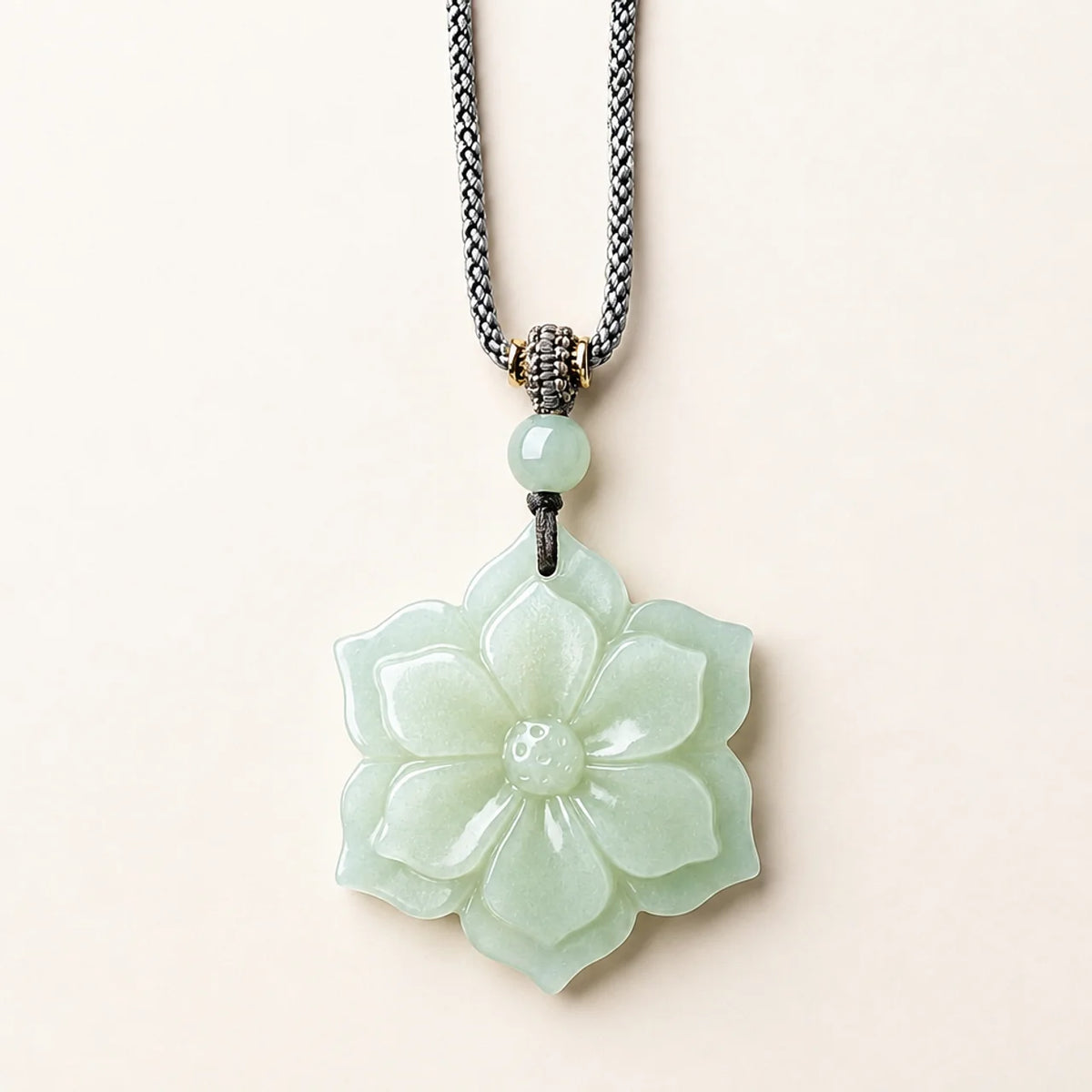 Natural Hetian Jade Lotus Pendant Necklace