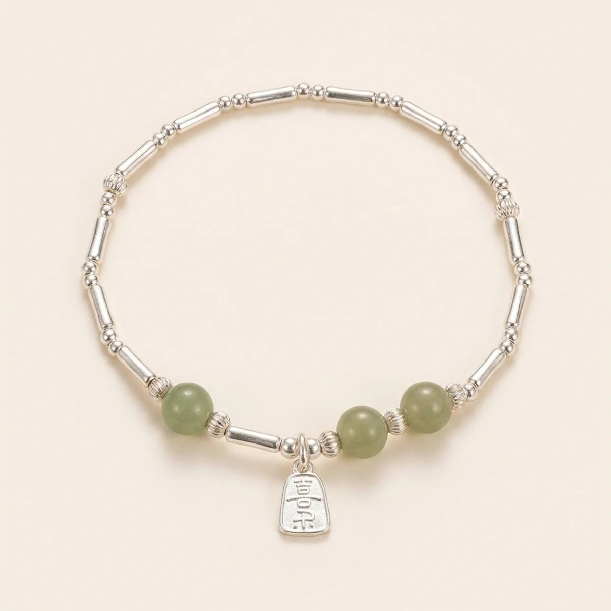 Natural Hetian Jade Silver Bamboo Bracelet