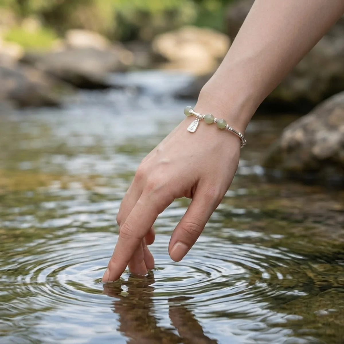 Natural Hetian Jade Silver Bamboo Bracelet