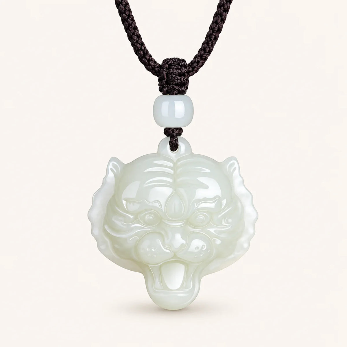 Natural Hetian Jade Tiger Head Pendant Necklace